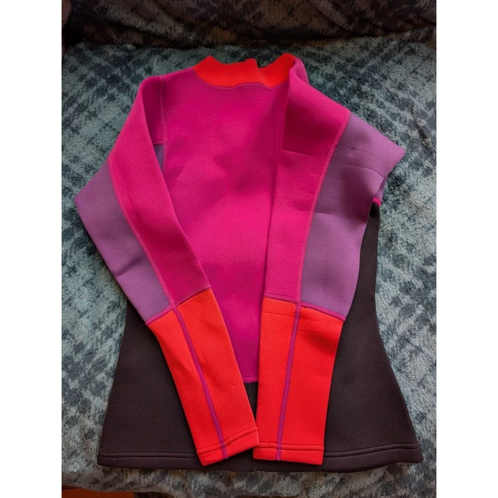 Lemorecn Kids Wetsuit Top Long Sleeve Neoprene Zip Front Colorblock Pink Size 6